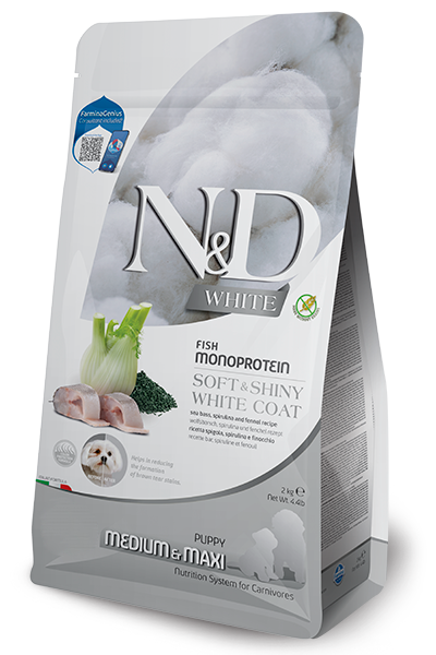 Farmina N&D White Ushqim i thate per kelyshe Med/max me Levrek,spirulina dhe finok 2kg