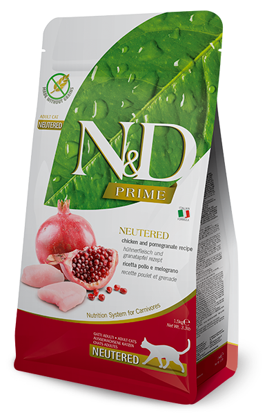 N&D Prime Grain Free Ushqim per Mace te Sterilizuar me Pule dhe Grenadper 10kg