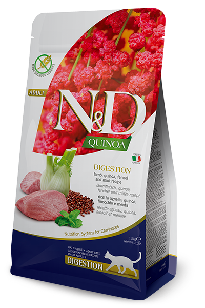 Farmina N&D Quinoa Digestion Ushqim i thate per mace adulte me qengj, quinoa, finok dhe mente 1.5kg