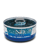 N&D për mace ocean me shije ton, merluc, karkalec & kungull 70 gr