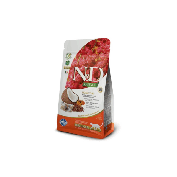 Farmina N&D Quinoa Ushqim i thate per mace adulte, shendetin e lekures dhe shkelqimin e qimes me peshk dhe kokos 300 gr
