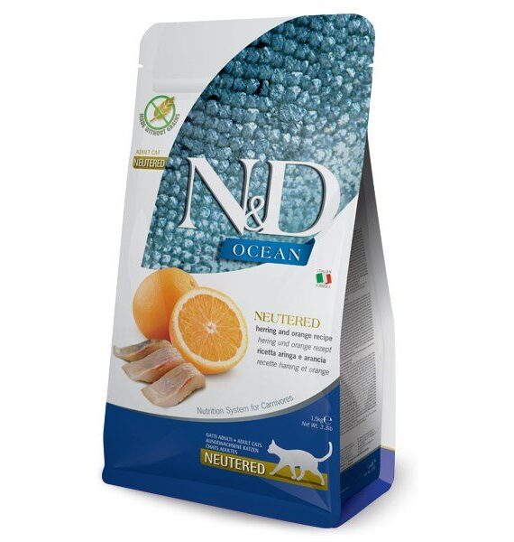 Farmina N&D Ocean Ushqim i thate per mace adulte te sterilizuara, me peshk dhe portokall 300gr