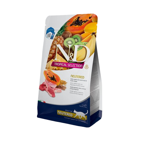Farmina N&D Cat Tropical Selection Ushqim i thate per mace te rritura te sterilizuara me qengj, tershere dhe fruta tropikale 1.5kg