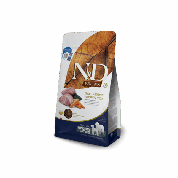 Farmina N&D Brown Ushqim i plote per qen adult Med/Maxi me Qengj, Karrote & Spirulina 2.5kg