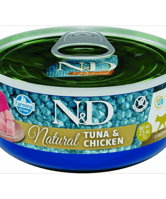 N&D për mace natyral me shije ton & pulë 70 gr