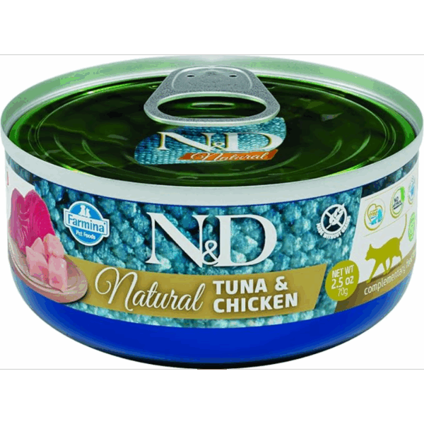 N&D për mace natyral me shije ton & pulë 70 gr