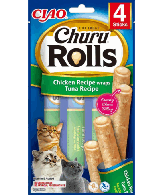 Churu Rolls Snack per mace, ton i mbeshtjelle me pule