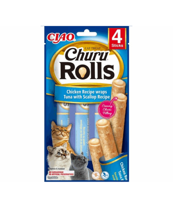 Churu Rolls Snack per mace, ton me kapele deti, i mbeshtjelle me pule
