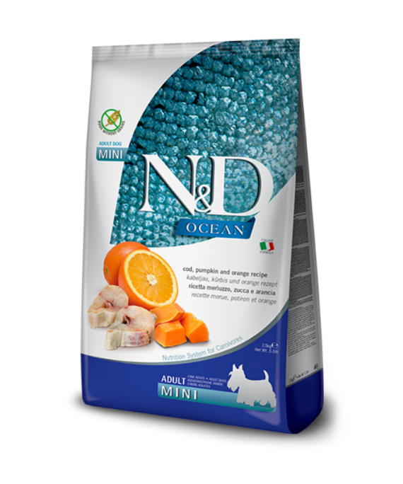 N&D Adult Mini Merluce, Kungull dhe Portokall 800gr