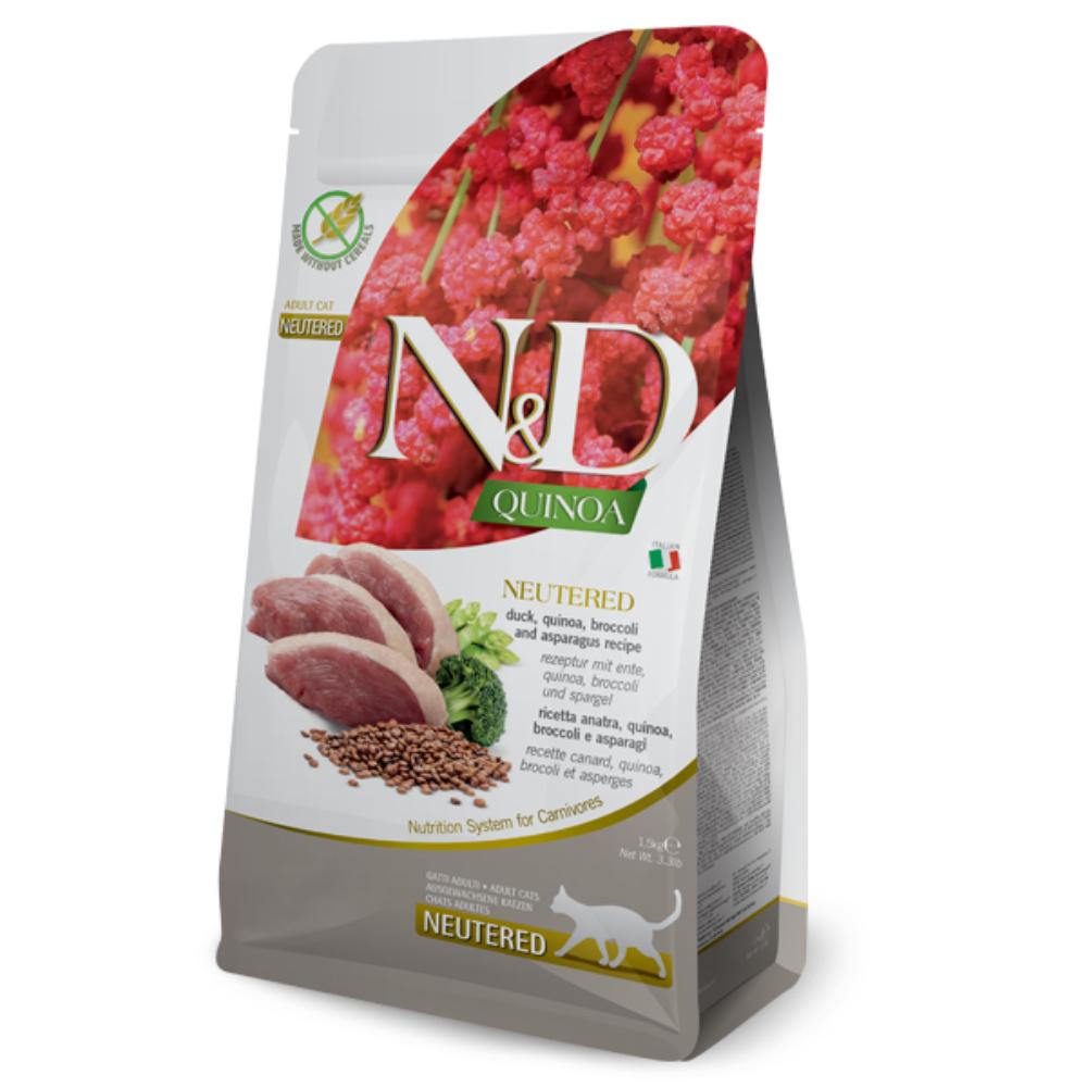 Farmina N&D Quinoa Ushqim i thate per mace te rritura te sterilizuara me mish rose, quinoa, brokoli dhe asparag1.5kg