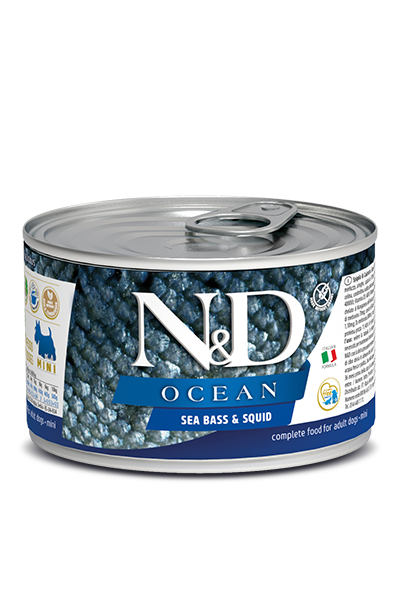 Farmina N&D Ocean Ushqim i plote per qen adult, me levrek dhe kallamar 140 gr
