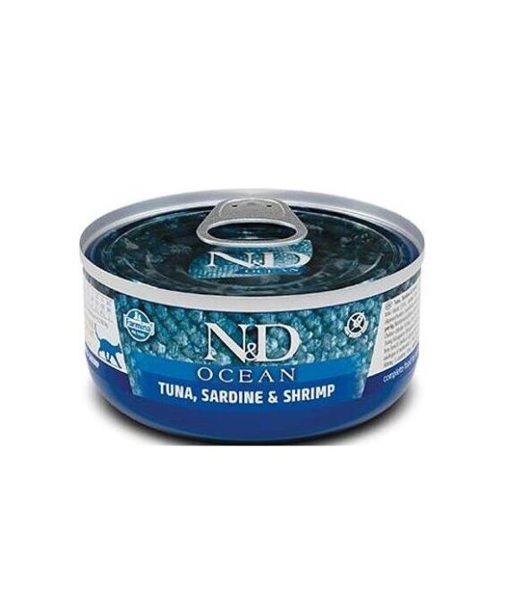 N&D për mace ocean me shije ton, sardele & karkalec 70 gr