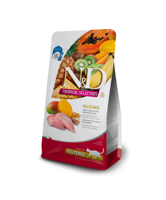 N&D CAT TROPICAL SELECTION me Pule per Mace te Sterilizuara 10 kg