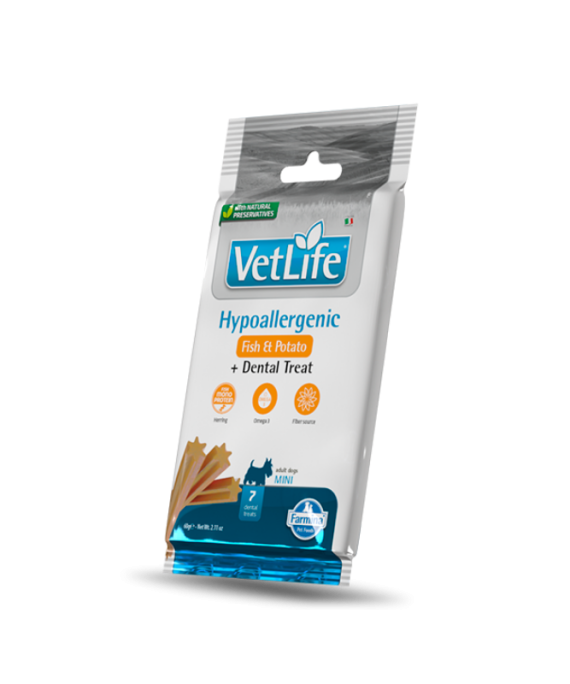 VetLife Treat per Qen Mini Hypoallergenic Peshk & Patate 60 gr