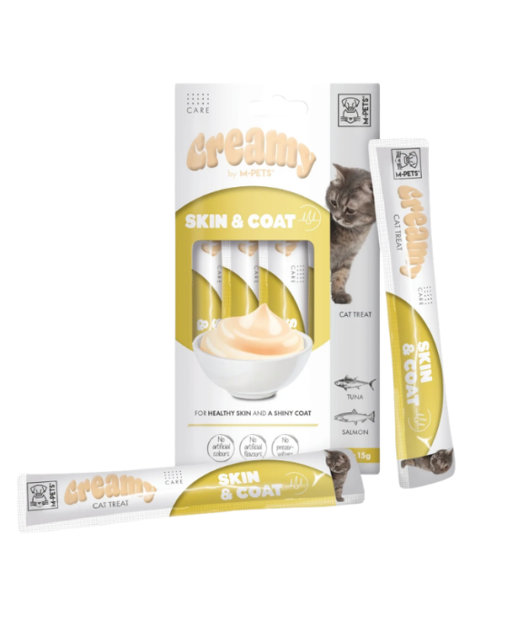 M-Pets Treat per Mace Skin & Coat Tuna dhe Salmon 4x15 gr